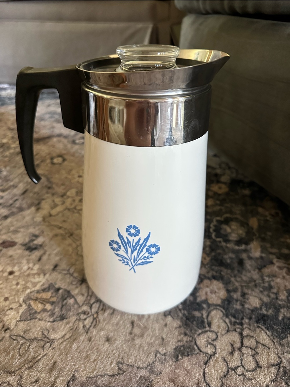 Corningware White Coffee Carafe with Blue Floral Accent